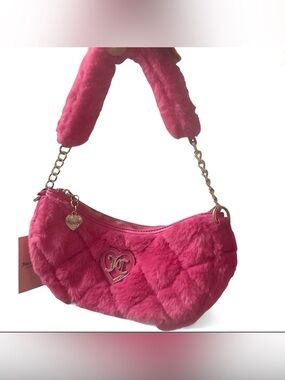 Juicy Couture Hot Pink Fur Bag with Gold Chain